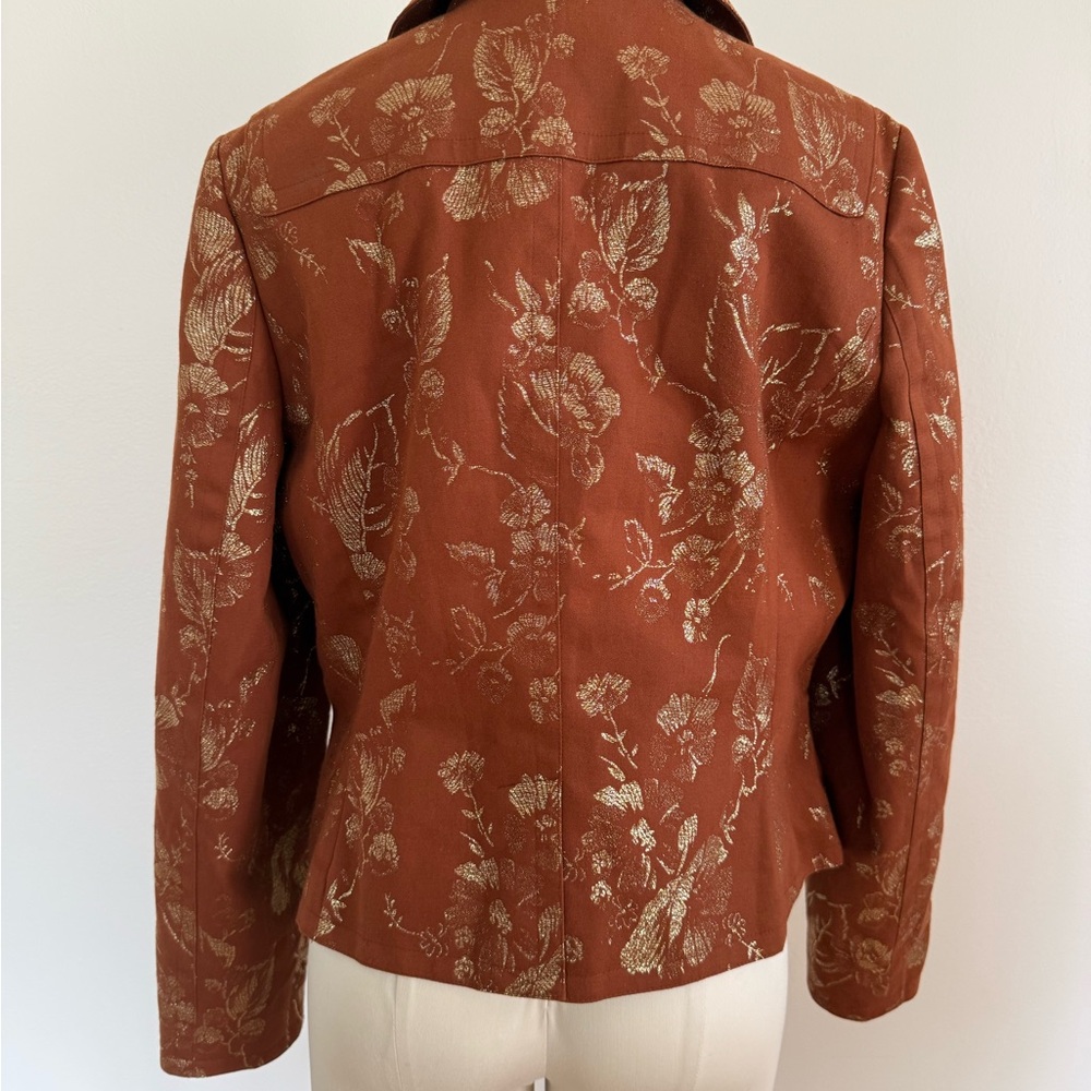 Apostrophe Rust Floral Jacquard Blazer Double Breasted Jacket Vintage Style - Picture 7 of 15